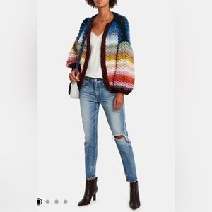 MAIAMI Striped Pearl Big Chunky Knit Sweater Cardigan